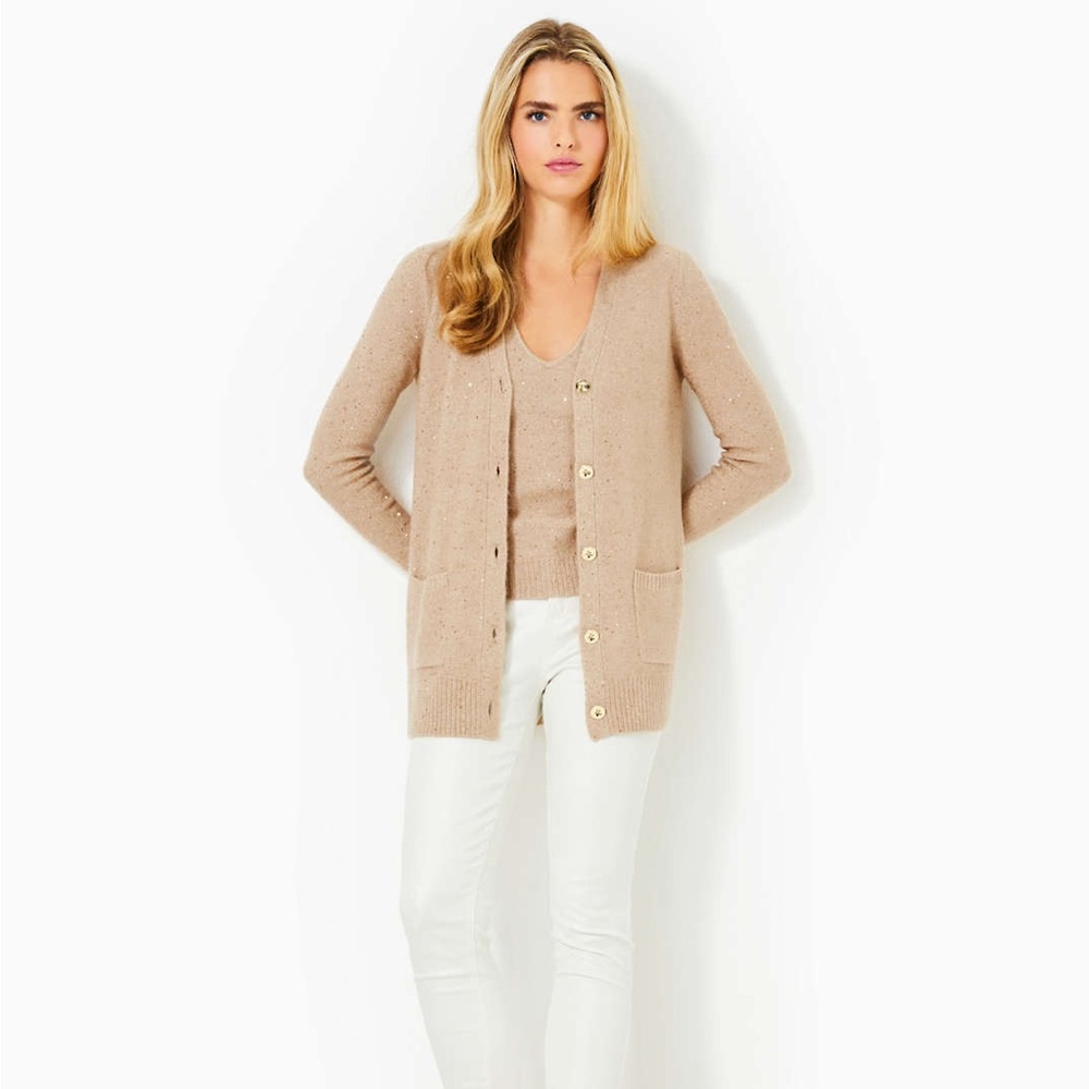 Lilly Pulitzer Averlie Sequin Cardigan in Gold Metallic, Size L NWT $178.